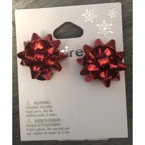 Christmas Red Bow Clip Earrings NEW